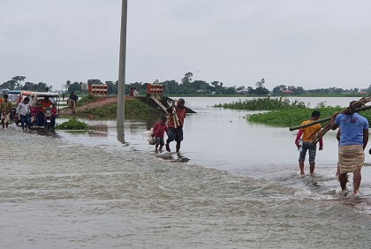 নেত্রকোনায় উঁচু এলাকার পানি কমলেও ডুবে আছে নিচু স্থান 