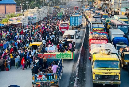 আশুলিয়ার ঘরমুখো মানুষের ঢল, ২৭ কিলোমিটার যানজট
