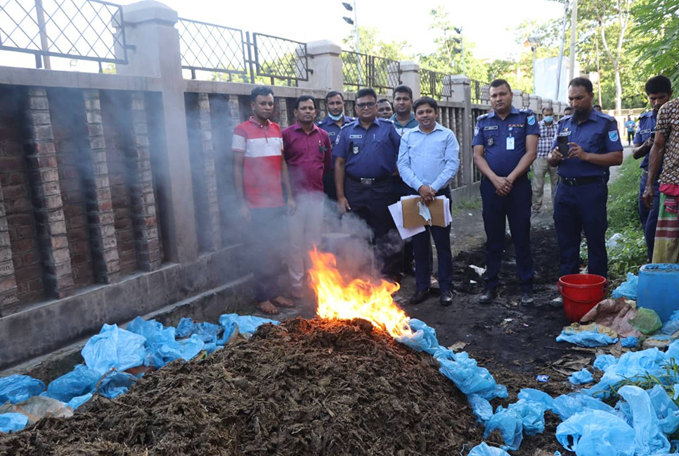 নারায়ণগঞ্জে বিপুল পরিমাণ মাদক ধ্বংস