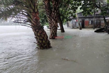 পটুয়াখালীতে বৃষ্টি ও জোয়ারের পানিতে তলিয়ে গেছে নিম্নাঞ্চল