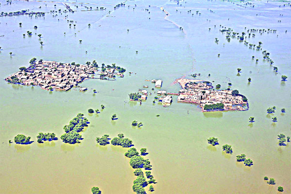 পাকিস্তানের সিন্ধু প্রদেশের প্লাবিত আবাসিক এলাকা