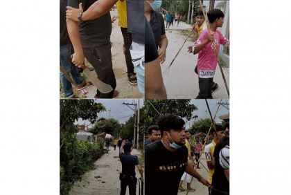 নারায়ণগঞ্জে পুলিশের সামনে দেশীয় অস্ত্র নিয়ে দুই গ্রুপের সংঘর্ষ