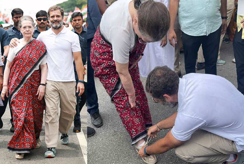 মায়ের জুতার ফিতা বেঁধে দিলেন রাহুল, নেটিজেনদের প্রশংসা