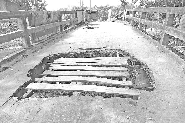 কংক্রিটের ব্রিজে কাঠের পাটাতন