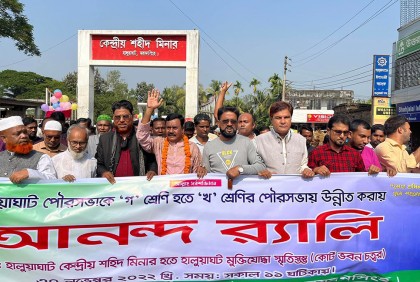 হালুয়াঘাট পৌরসভা ‘খ’ শ্রেণিতে উন্নীত, পৌরশহরে আনন্দ র‌্যালি   