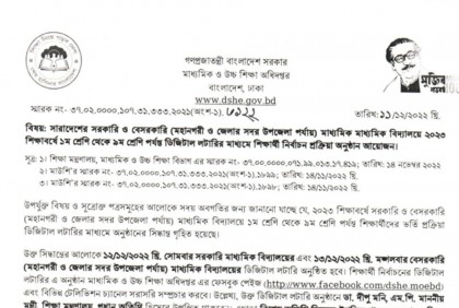 সরকারি মাধ্যমিক বিদ্যালয়ের ডিজিটাল লটারি আজ