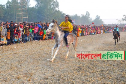 বগুড়ায় ঘোড়দৌড়ে লাখো মানুষের ঢল