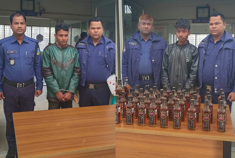 হালুয়াঘাটে ভারতীয় মদ ও রুপিসহ আটক ৩
