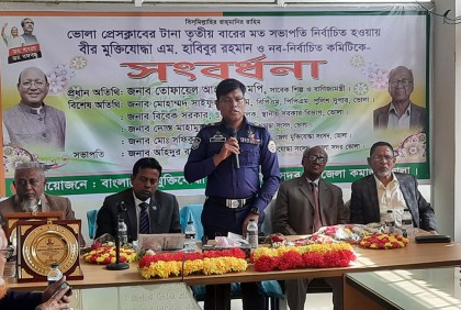 ভোলা প্রেসক্লাব সভাপতিকে মুক্তিযোদ্ধা সংসদের সংবর্ধনা 