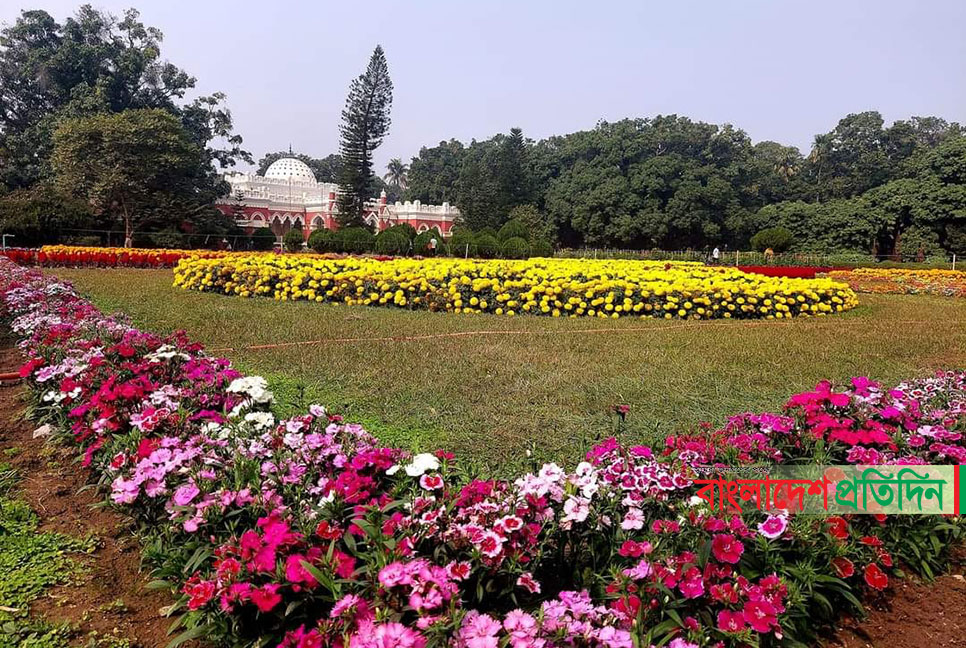 বাহারি ফুলে রঙিন নাটোরের উত্তরা গণভবন