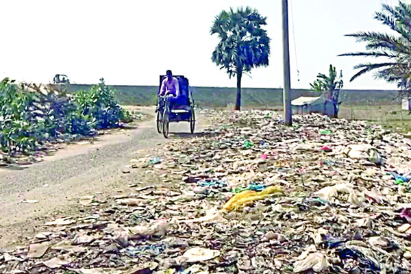 সড়কের দুই পাশে বর্জ্যরে স্তূপ