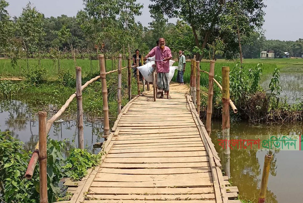 ঝুঁকিপূর্ণ বাঁশের সাঁকো দিয়ে ৮ গ্রামের মানুষের চলাচল