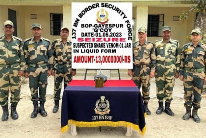 বাংলাদেশ থেকে পাচার হওয়া ১৩ কোটি রুপির সাপের বিষ জব্দ করল বিএসএফ