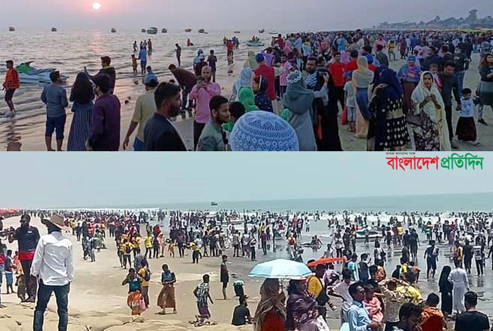 কুয়াকাটা সৈকতে পর্যটকদের উপচে পড়া ভিড়
