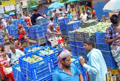 ক্রেতা-বিক্রেতার পদচারণায় মুখরিত নওগাঁর আম বাজার