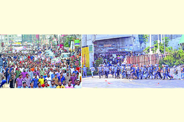 পদযাত্রায় পুলিশের লাঠিপেটা সংঘর্ষ