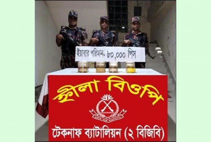 পাচারকারীর ফেলে যাওয়া বস্তা থেকে ৮০ হাজার ইয়াবা উদ্ধার