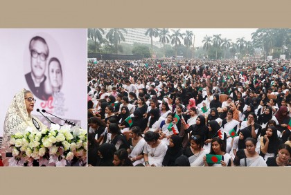 প্রধানমন্ত্রীর সামনে যে শপথ নিলেন ছাত্রলীগ নেতাকর্মীরা


