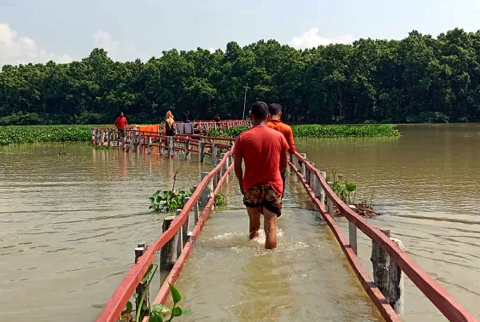 আশুড়ার বিলে দৃষ্টিনন্দন কাঠের সেতু পানির নিচে