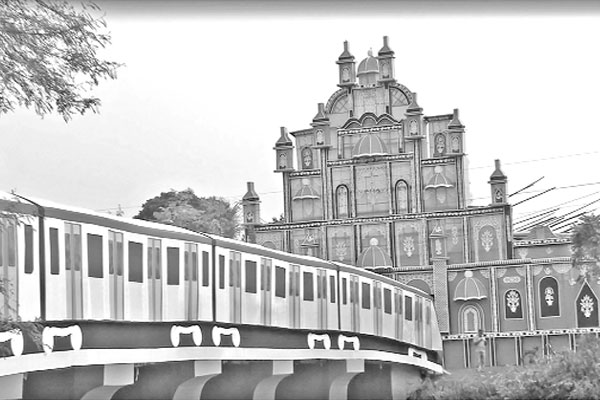মেট্রোরেলের আদলে মন্দিরে প্রবেশপথ