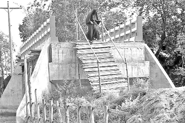 সেতুতে উঠতে বাঁশের সিঁড়ি