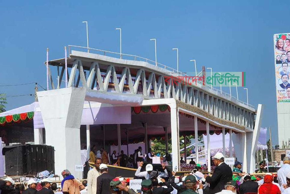 পদ্মা সেতুর আদলে খুলনার জনসভা মঞ্চ

