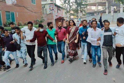 নিপুণের নেতৃত্বে রাজধানীতে অবরোধের সমর্থনে বিএনপির মিছিল 