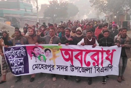 মেহেরপুরে অবরোধের সমর্থনে বিএনপির মিছিল