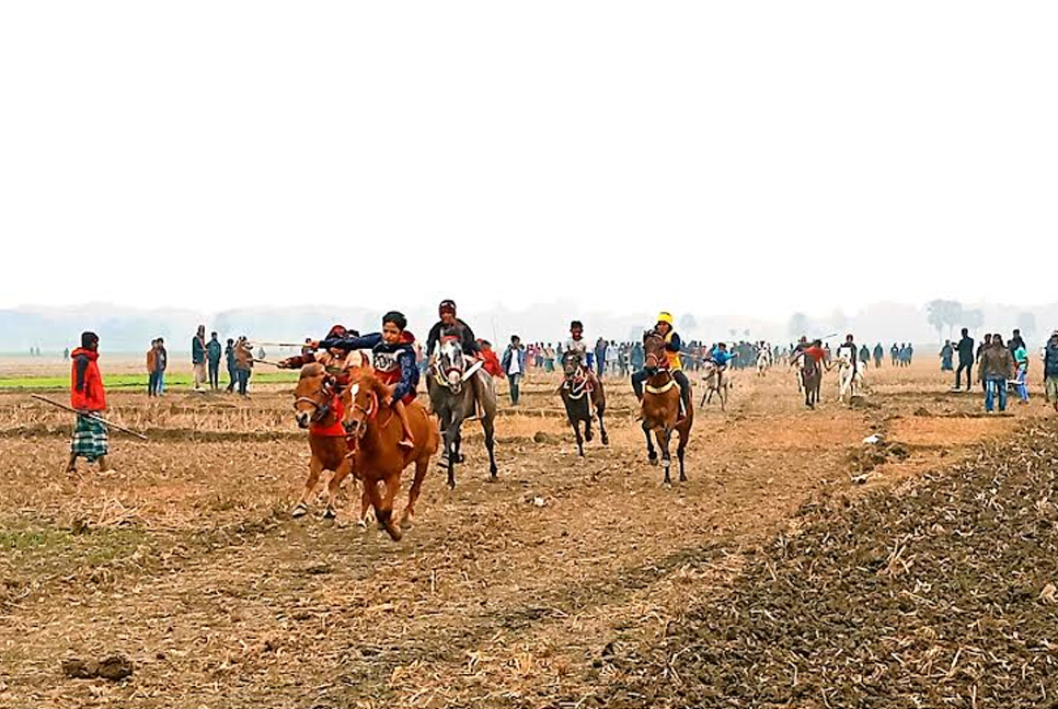 মাগুরায় ঘোড়দৌড় দেখতে জনতার ঢল