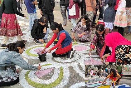 ঠাকুরগাঁওয়ে সড়কে একুশের আলপনা