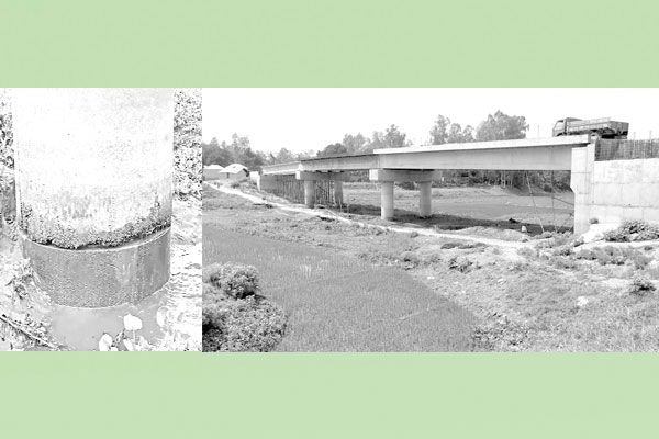 নির্মাণাধীন ৯ কোটি টাকার ব্রিজের পিলারে ফাটল