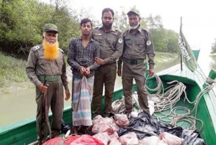 সুন্দরবনে হরিণের মাংস ও ফাঁদসহ একজন আটক