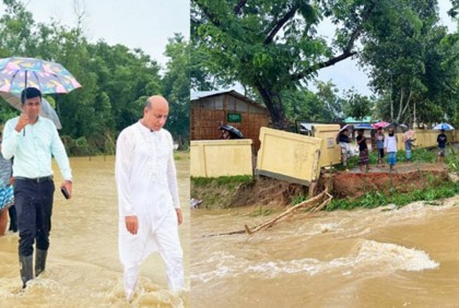 কুলাউড়ায় বাঁধ ভেঙে ২০ গ্রাম প্লাবিত