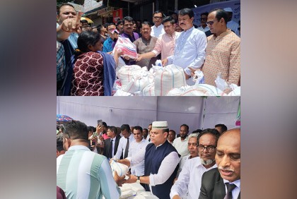 সুনামগঞ্জে আওয়ামী লীগের প্রতিষ্ঠাবার্ষিকীতে বন্যা দুর্গতদের ত্রাণ বিতরণ