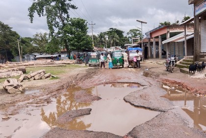 ফুলপুরে সড়কে বড় বড় গর্ত, ভোগান্তিতে পথচারীরা

