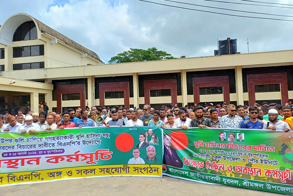 শেখ হাসিনার বিচার দাবিতে শ্রীমঙ্গলে বিএনপির অবস্থান কর্মসূচি