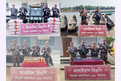 সিলেটে বিজিবির অভিযানে মাদকসহ ৭৩ লাখ টাকার ভারতীয় পণ্য জব্দ

