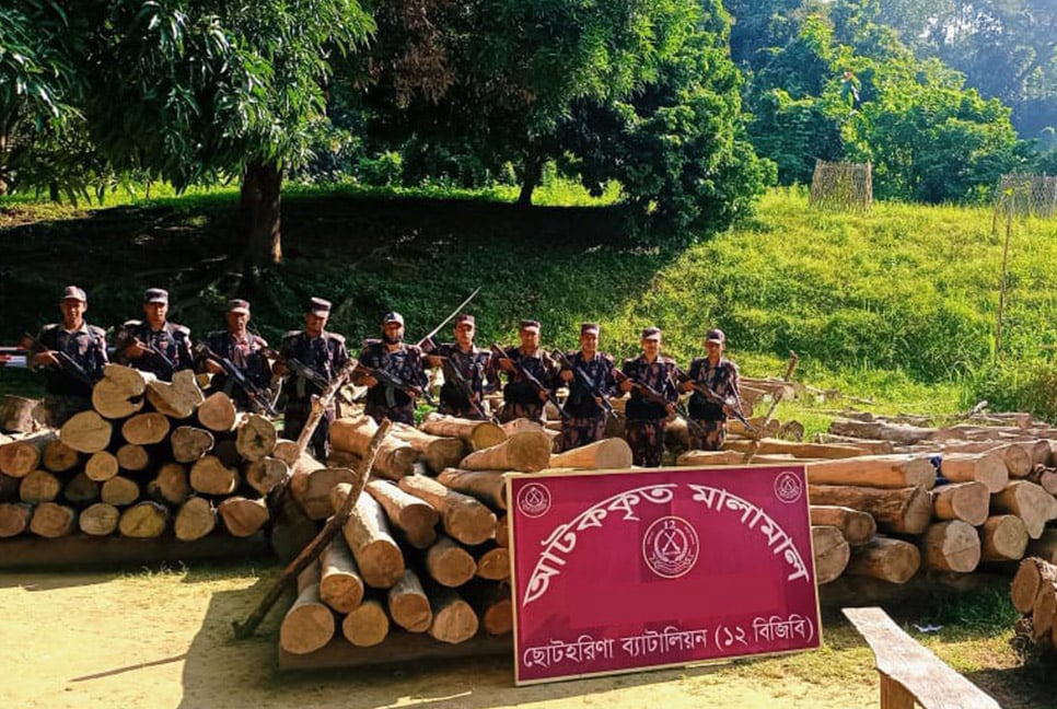 রাঙামাটিতে বিজিবির অভিযানে অবৈধ সেগুন কাঠ জব্দ