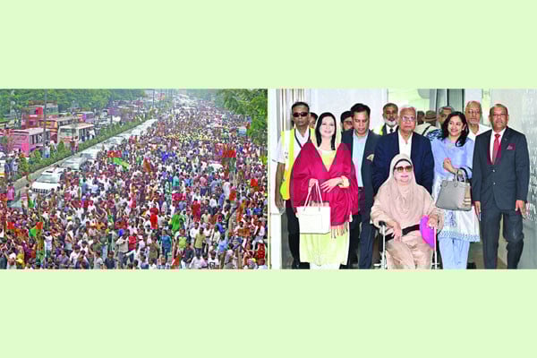 জনস্রোতে খালেদা জিয়াকে অভ্যর্থনা