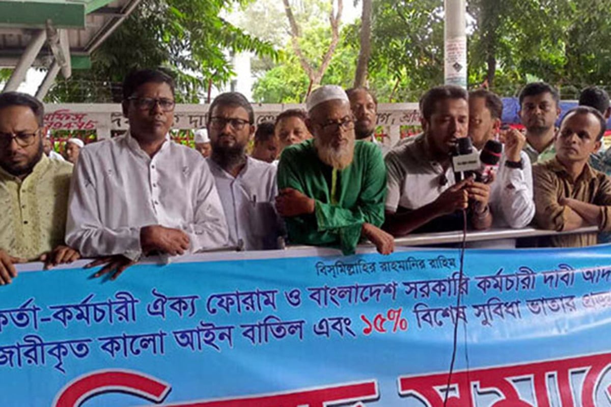ছুটির দিনেও সরকারি কর্মকর্তা-কর্মচারীদের বিক্ষোভ