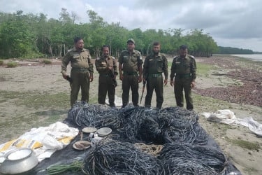 সুন্দরবনে ট্রলারসহ হরিণ শিকারের বিপুল পরিমাণ ফাঁদ উদ্ধার