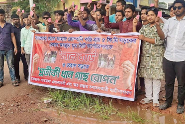 রসিককে লাল কার্ড, সড়কে ধানের চারা রোপণ করে প্রতিবাদ