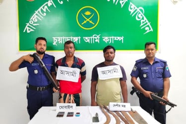 চুয়াডাঙ্গায় অভিযানে  দেশীয় অস্ত্রসহ আটক ২