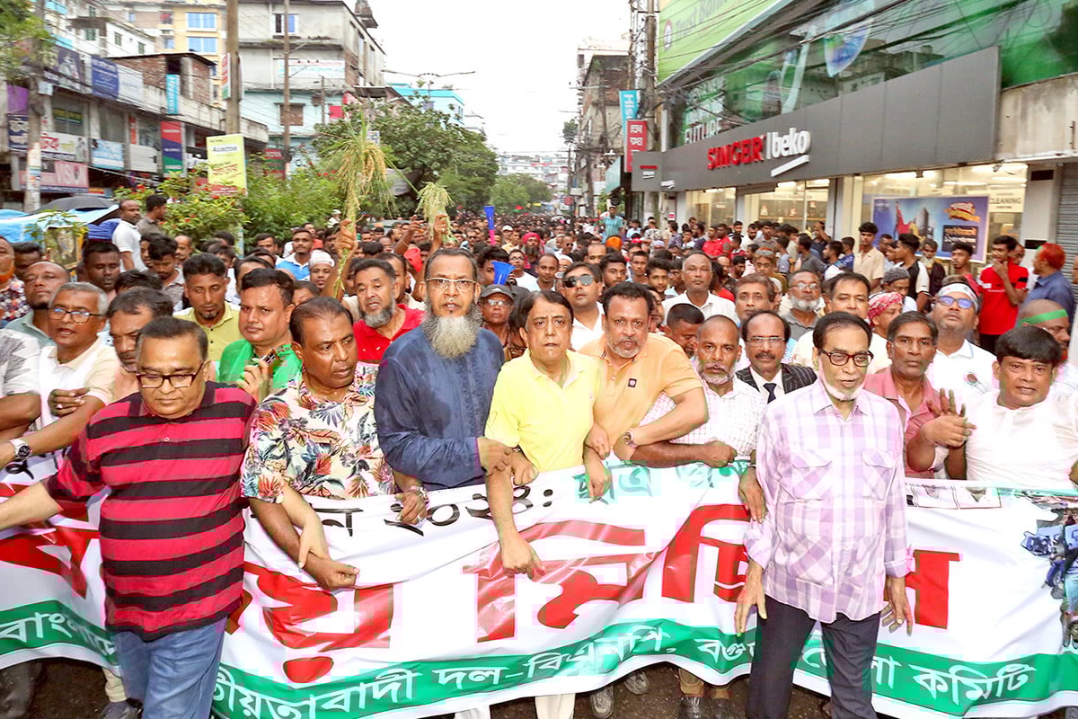 বগুড়ায় বিজয় মিছিলে বিএনপির নেতাকর্মীদের ঢল