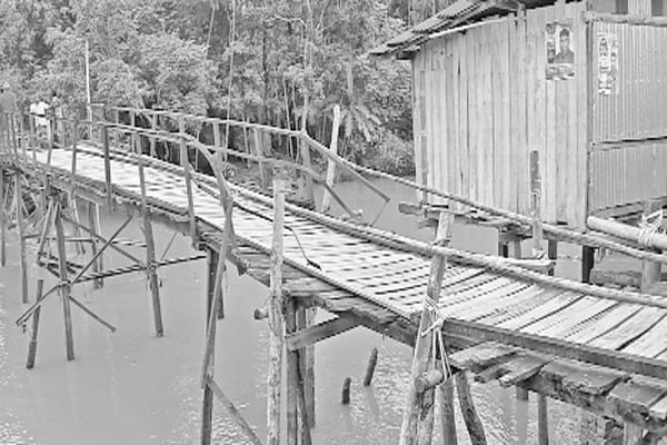 ঝুঁকিপূর্ণ কাঠের পুল দিয়ে চলাচল হাজারো মানুষের