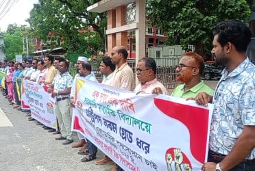 মেহেরপুরে সরকারি মাধ্যমিক শিক্ষকদের মানববন্ধন