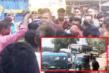 সিলেট-তামাবিল মহাসড়ক অবরোধ: আটকা শত শত যানবাহন