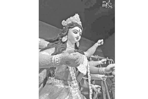 নজর কেড়েছে মুগ ডালের দেবী দুর্গা