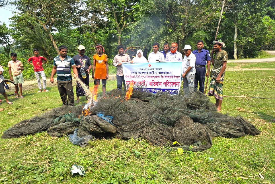 মেহেরপুরে ২ হাজার মিটার চায়না দুয়ারী জাল পুড়িয়ে ধ্বংস