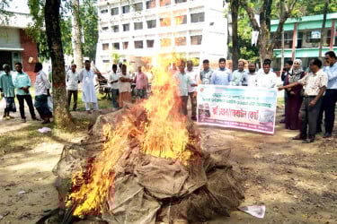 ফুলবাড়ীতে নিষিদ্ধ জাল জব্দ, আগুনে পুড়িয়ে ধ্বংস